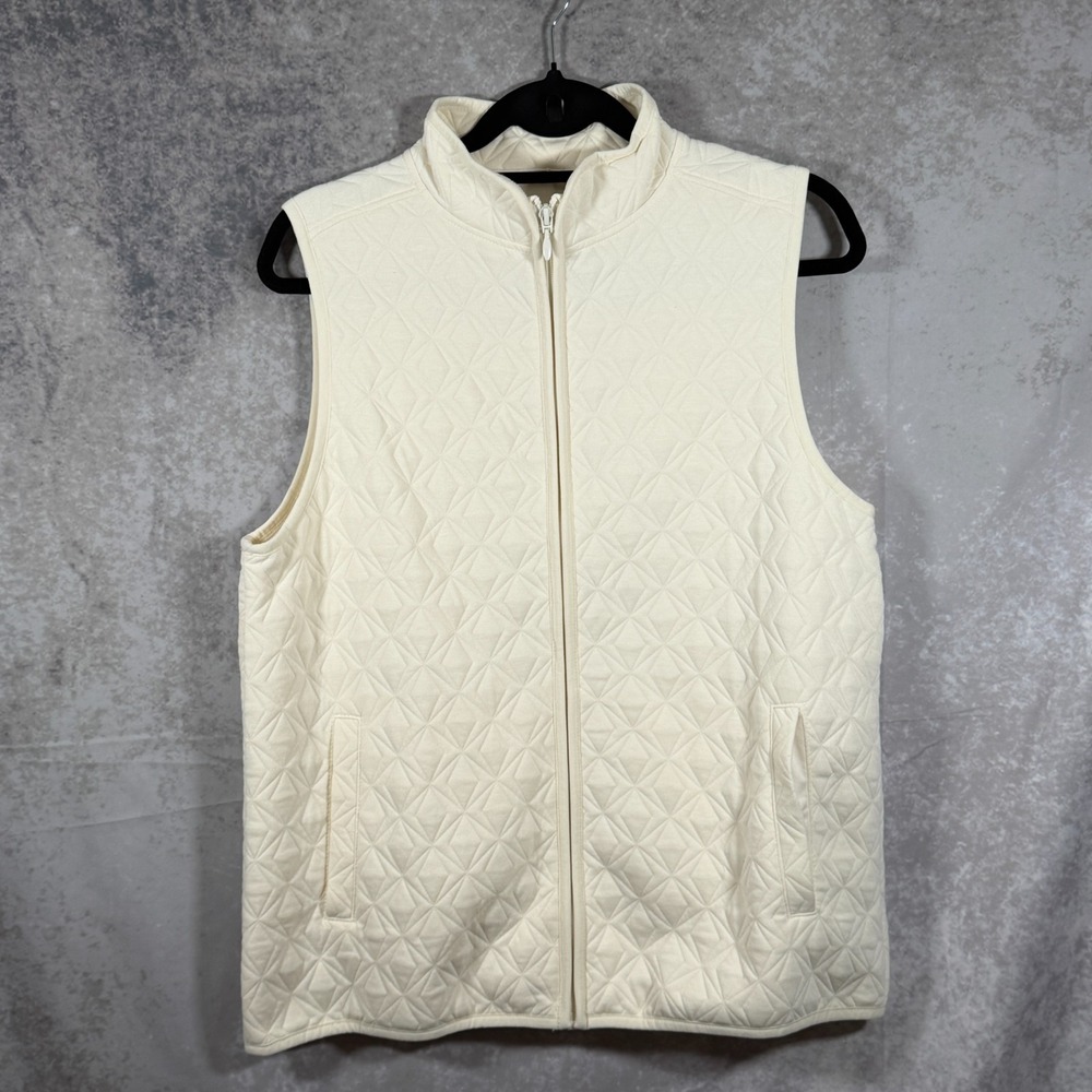 Lands' End Women's Regular M, Ivory Quilted Zip up Sleeveless Short Vest